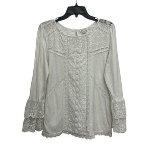 Sundance Embroidered Lace Detail Long Sleeve Blouse Size Medium Boho Romantic